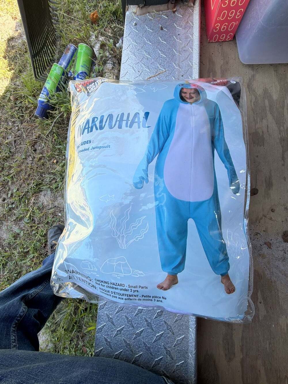 Spooktacular Creations Narwhal Hooded Jumpsuit Size S Blue Costume